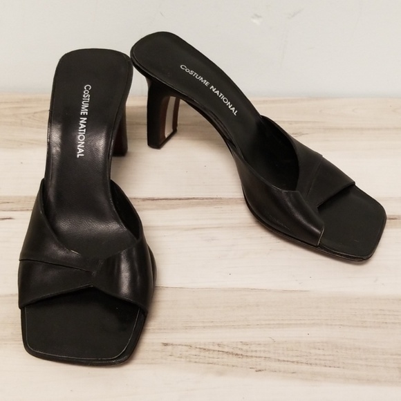 CNC Costume National Shoes - Costume National Black Leather Slide On Heels 36